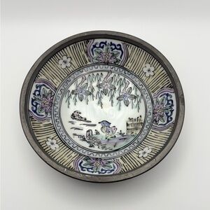 Vintage Japanese Porcelain Ware Pewter Bowl 6” Good Condition
